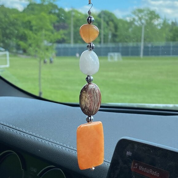 2/20$, Orange Pink Crystal Stone Lucky Charm / Car Rearview Mirror Charm - Picture 2 of 13